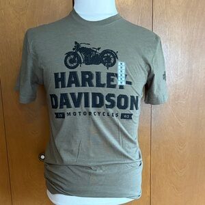 Harley-Davidson Olive Green Short Sleeve Tee with Black Motorcycle Graphic